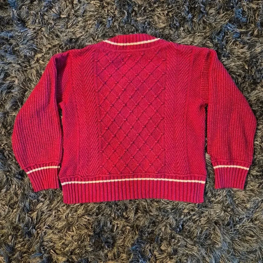 Anthropologie Maeve Tilly V-Neck Tennis Prep Cotton Blend Pink Pullover Sweater
